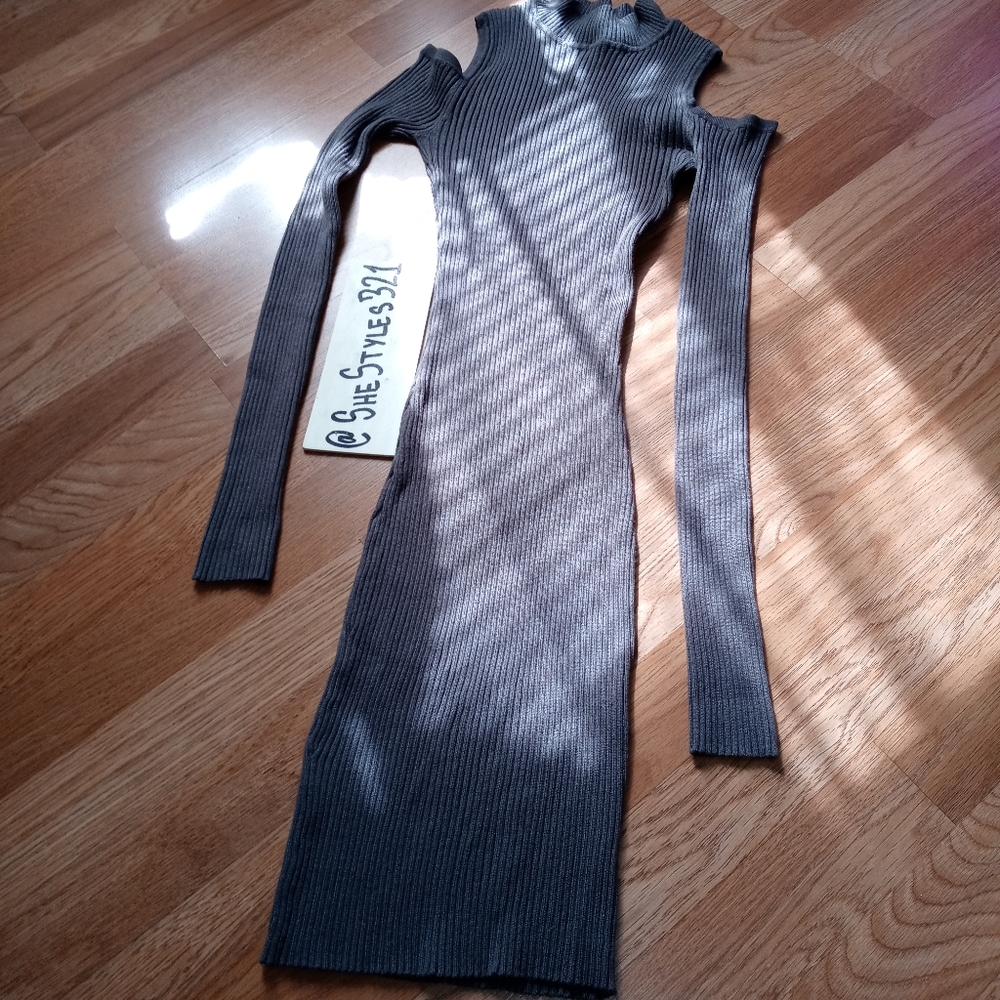 Cute Knit Fitted Open-Shoulder Sweater Dress